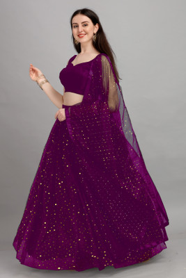 color bucket Embellished, Self Design Semi Stitched Lehenga Choli(Purple)