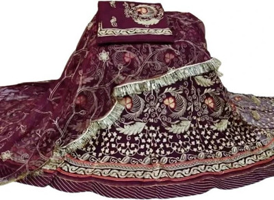 Bhawani Collection Embroidered Semi Stitched Rajasthani Poshak(Purple)
