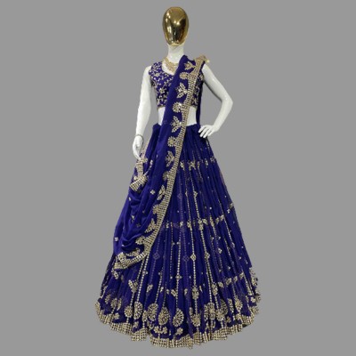 SHAFNUFAB Self Design Semi Stitched Lehenga Choli(Blue)