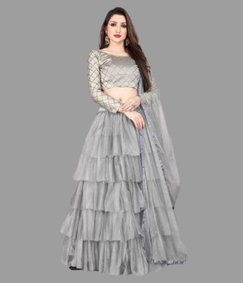 Style Mania Nx Solid Semi Stitched Lehenga Choli(Grey)