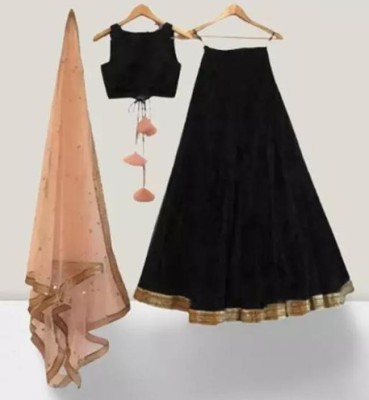 lazyandcrazy shop Self Design Semi Stitched Lehenga Choli(Black)