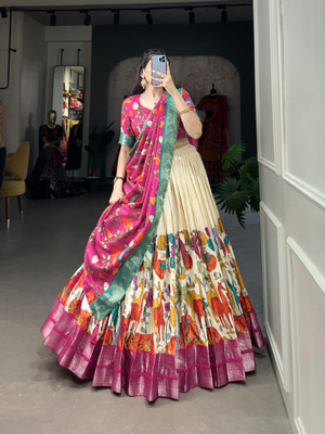aj retail Solid, Digital Print Semi Stitched Lehenga Choli(Multicolor, White)