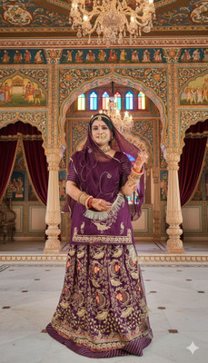 WOMENGIRLFASHION Embroidered Semi Stitched Rajasthani Poshak(Purple)