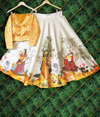 KAHIRAA WHOLETEX Printed Semi Stitched Lehenga Choli(Yellow)