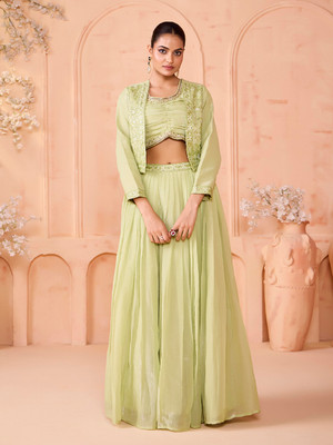 BHAVNA TEXTILE Embroidered Stitched Lehenga with Jacket(Light Green)