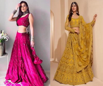 Reelove Factory Embroidered Semi Stitched Lehenga Choli(Pink, Yellow)