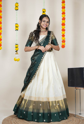 SHREE CREATION Self Design Semi Stitched Lehenga Choli(Dark Green)