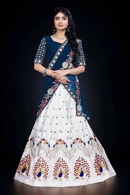HOUSE OF COMMON Embroidered Semi Stitched Lehenga Choli(White)