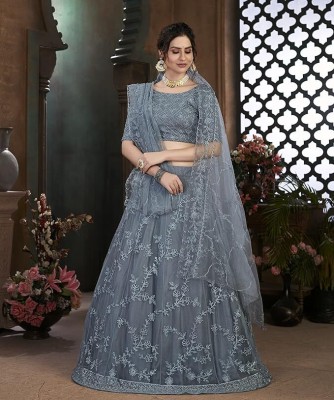 Miara Embroidered Semi Stitched Lehenga Choli(Grey)