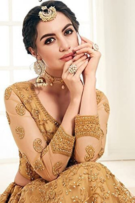 bhurkhiya Embroidered Semi Stitched Lehenga Choli(Gold)