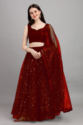 HOUSE OF COMMON Embellished, Self Design Semi Stitched Lehenga Choli(Maroon)
