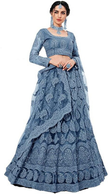 ELITEVIBE Embroidered Semi Stitched Lehenga Choli(Light Blue)