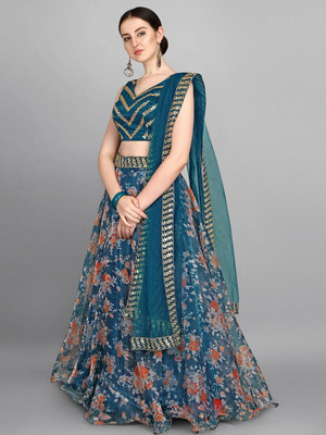 STUTIRUPA ART Embroidered, Printed Semi Stitched Lehenga Choli(Blue)