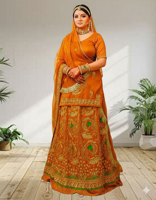 SHREE AMBEY TRADING Embroidered Semi Stitched Rajasthani Poshak(Yellow)