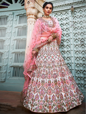 odette Embroidered Semi Stitched Lehenga Choli(Multicolor)