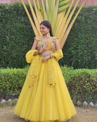 starcap Embroidered Semi Stitched Lehenga Choli(Yellow, Multicolor)