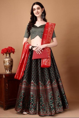 Harshiv Textile Embellished Semi Stitched Lehenga Choli(Dark Green)