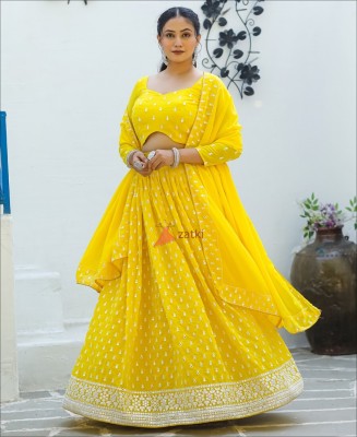 BlissCreation Embroidered Semi Stitched Lehenga Choli(Yellow)