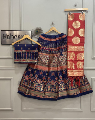 MR Y Self Design Semi Stitched Lehenga Choli(Red, Blue)