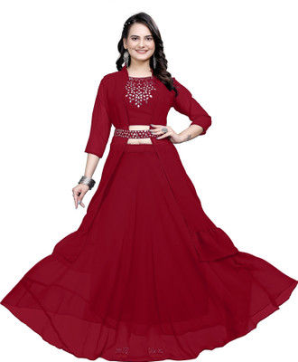 SK LIFESTYLE Embellished Stitched Lehenga with Jacket(Red)