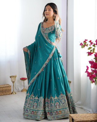 Tasrika Embroidered Semi Stitched Lehenga Choli(Light Blue)