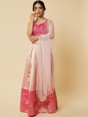 Divastri Self Design Semi Stitched Lehenga Choli(Beige, Pink)