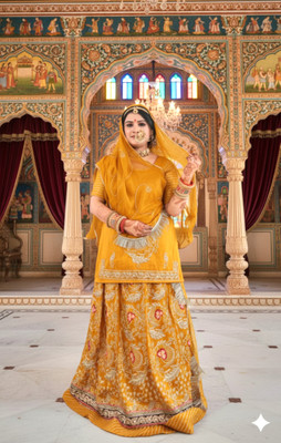 Shreemanji trading Embroidered Semi Stitched Rajasthani Poshak(Yellow)