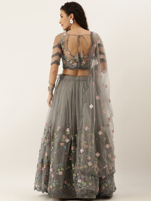 FULPARI Embroidered Semi Stitched Lehenga Choli(Grey)