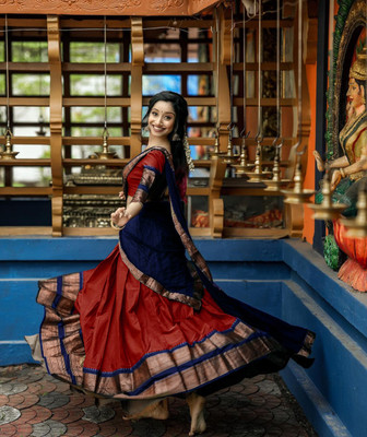 R K INFINITIVE Solid Semi Stitched Lehenga Choli(Red)