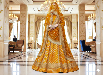 SHRIHARI BUSINESS Embroidered Semi Stitched Rajputi Poshak(Yellow)
