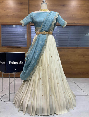 Sonu Creation Embroidered Semi Stitched Lehenga Choli(Blue)