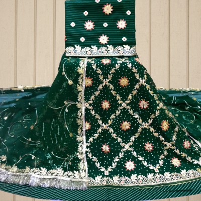 MADHUR HAND WORK ART Embroidered, Embellished Semi Stitched Rajasthani Poshak(Green)