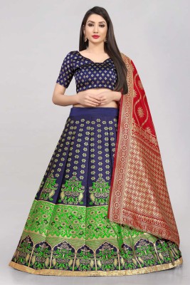 SHREE CREATION Self Design Semi Stitched Lehenga Choli(Dark Blue, Green)