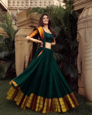 KB FAB Embroidered Semi Stitched Lehenga Choli(Green)