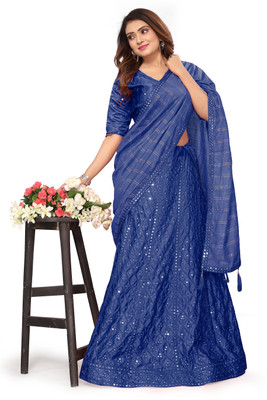 FROQUILIZ Embellished Semi Stitched Lehenga Choli(Blue)