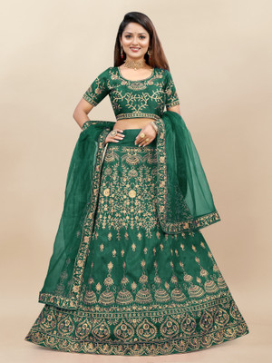 A To Z Cart Embroidered Semi Stitched Lehenga Choli(Green)