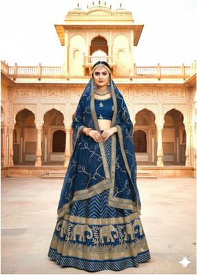 bherva tex Embroidered Semi Stitched Rajasthani Poshak(Dark Blue)