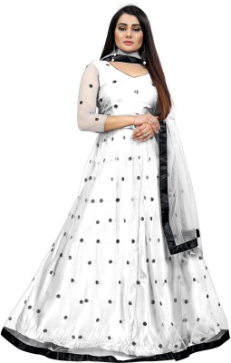 M.KUKADIYA Embroidered Semi Stitched Lehenga Choli(White, Black)