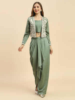 Bhavna Textiles Solid, Embellished Stitched Lehenga Choli(Green)