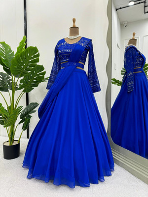 MAABHAVANI CREATION Embroidered Semi Stitched Lehenga Choli(Blue)
