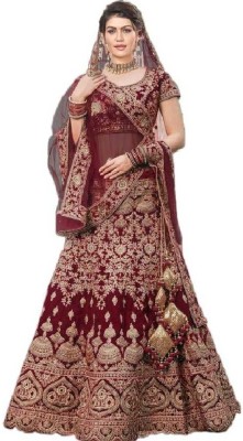 KV Fashion Embroidered Semi Stitched Lehenga Choli(Maroon)