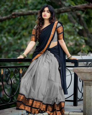 R K INFINITIVE Solid Semi Stitched Lehenga Choli(White)