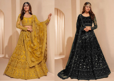 Udbhav Export Embroidered, Embellished Semi Stitched Lehenga Choli(Yellow, Black)