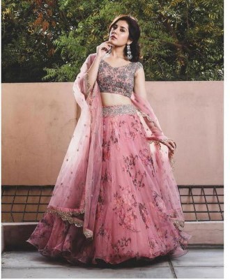 FASHION BASKET Printed Semi Stitched Lehenga Choli(Pink)