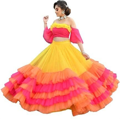 Omstar Fashion Self Design Semi Stitched Lehenga Choli(Multicolor)