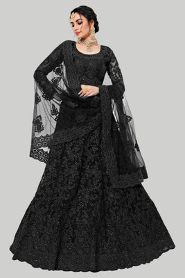 GOROLY Embroidered Semi Stitched Lehenga Choli(Black)