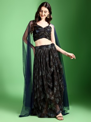 PURVAJA Printed Semi Stitched Lehenga Choli(Black)