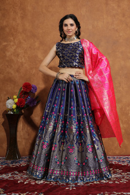 jivuba Self Design Semi Stitched Lehenga Choli(Blue)