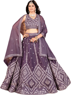 AVITAATEX Embroidered Semi Stitched Lehenga Choli(Purple)