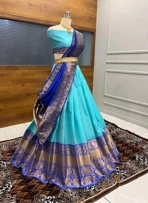 GRANTH MANIAFAB Self Design Semi Stitched Lehenga Choli(Light Blue)